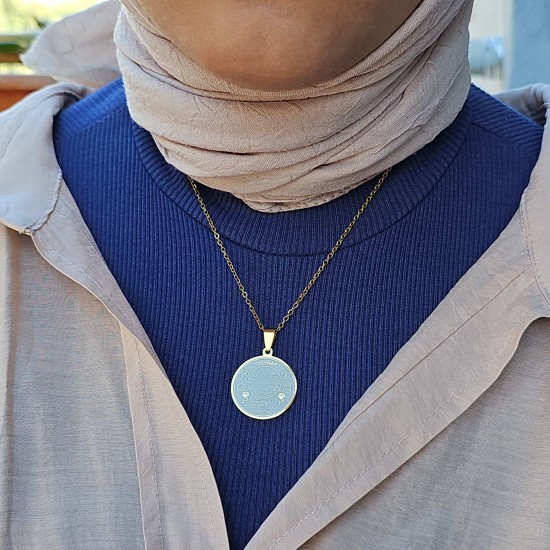Hilye-i Şerif Yazılı Kararmaz Çelik Kolye : 25 mm