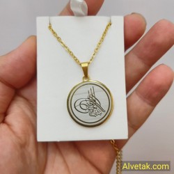 Sarı Osmanlı Tuğra Kararmaz Çelik Kolye : celsarfigtug021 Sarı Osmanlı Tuğra Kararmaz Çelik Kolye : celsarfigtug021