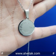 Paslanmaz Ay Yıldız Figürlü Gri Renk Çelik Kolye [ Yuvarlak Küçük Model ]