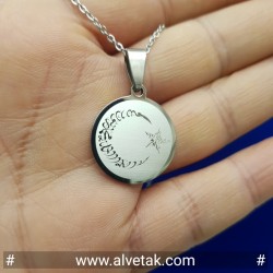 Paslanmaz Ay Yıldız Figürlü Gri Renk Çelik Kolye [ Yuvarlak Küçük Model ]