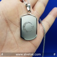 Paslanmaz Ay Yıldız Figürlü Gri Renk Çelik Kolye [ Dörtgen Model ]