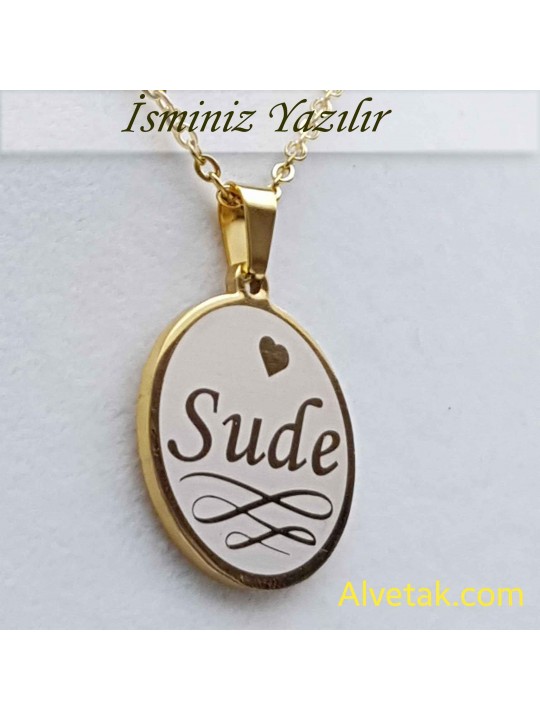Sarı Gold Yakamoz Model İsimli Çelik Kolye [Yuvarlak : 25mm]