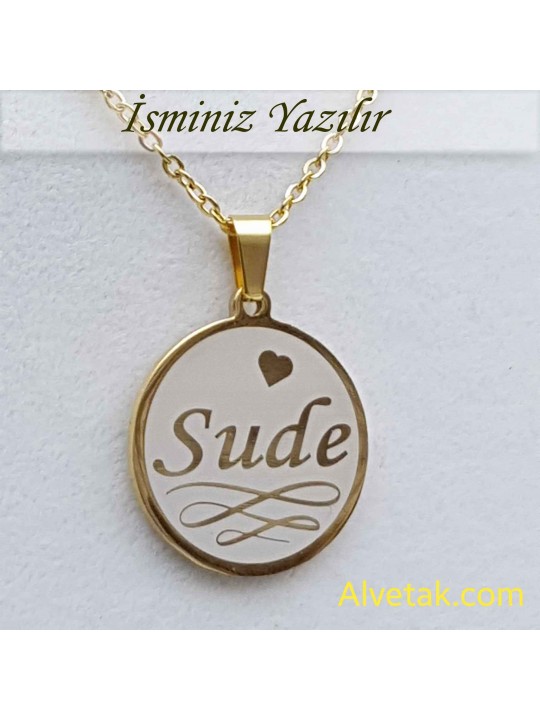 Sarı Gold Yakamoz Model İsimli Çelik Kolye [Yuvarlak : 25mm]