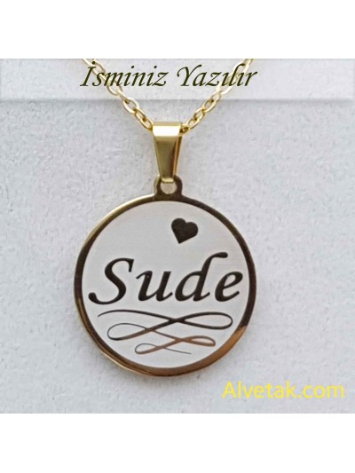 Sarı Gold Yakamoz Model İsimli Çelik Kolye [Yuvarlak : 25mm]