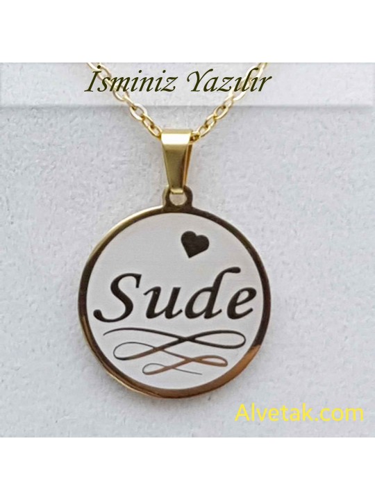 Sarı Gold Yakamoz Model İsimli Çelik Kolye [Yuvarlak : 25mm]