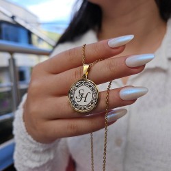 Harfli Kolye, Desenli, Paslanmaz Çelik,Gold Renk