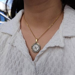 Harfli Kolye, Desenli, Paslanmaz Çelik,Gold Renk