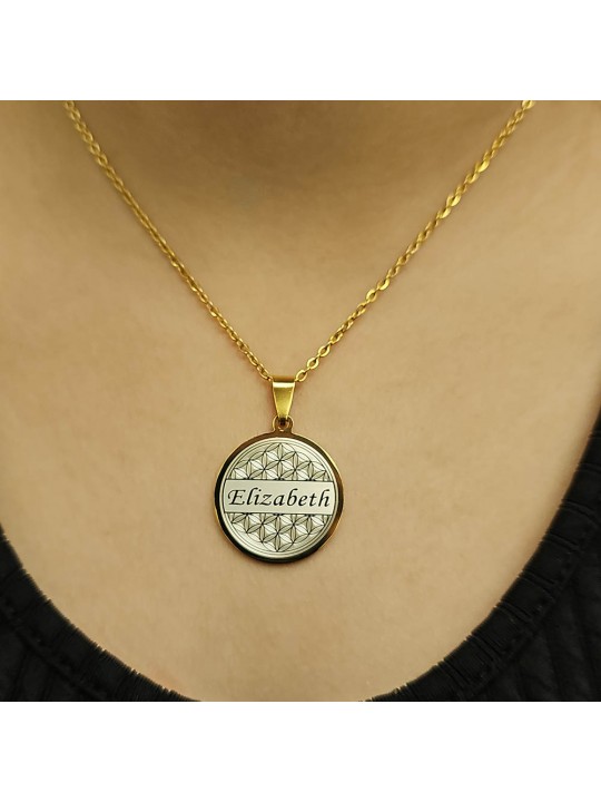 İsimli Kolye, Yaşam Çiçeği, Gold Renk, Kararmaz Çelik