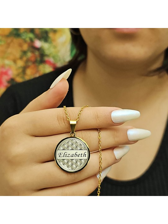 İsimli Kolye, Yaşam Çiçeği, Gold Renk, Kararmaz Çelik