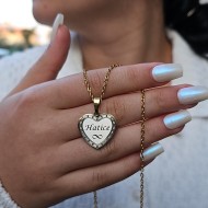 İsimli Kolye, Gold Renk, Kalp Şekilli, Çerçeveli, Paslanmaz Çelik