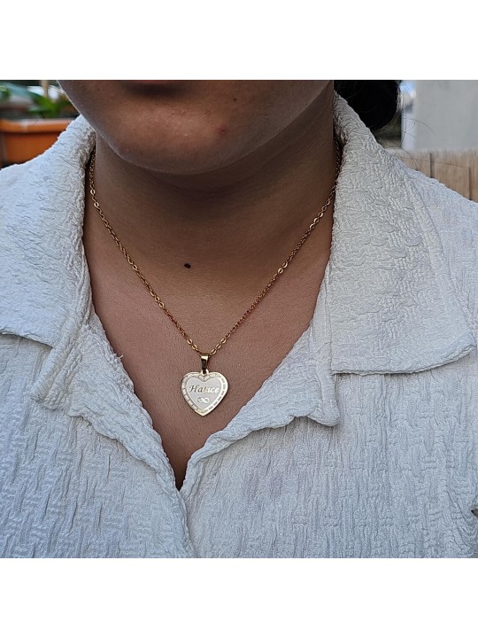 İsimli Kolye, Gold Renk, Kalp Şekilli, Çerçeveli, Paslanmaz Çelik