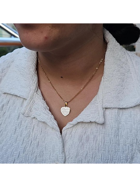 İsimli Kolye, Gold Renk, Kalp Şekilli, Çerçevesiz, Paslanmaz Çelik