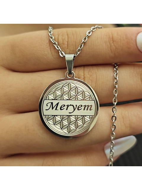 İsimli Kolye, Yaşam Çiçeği, Gümüş Renk, Kararmaz Çelik