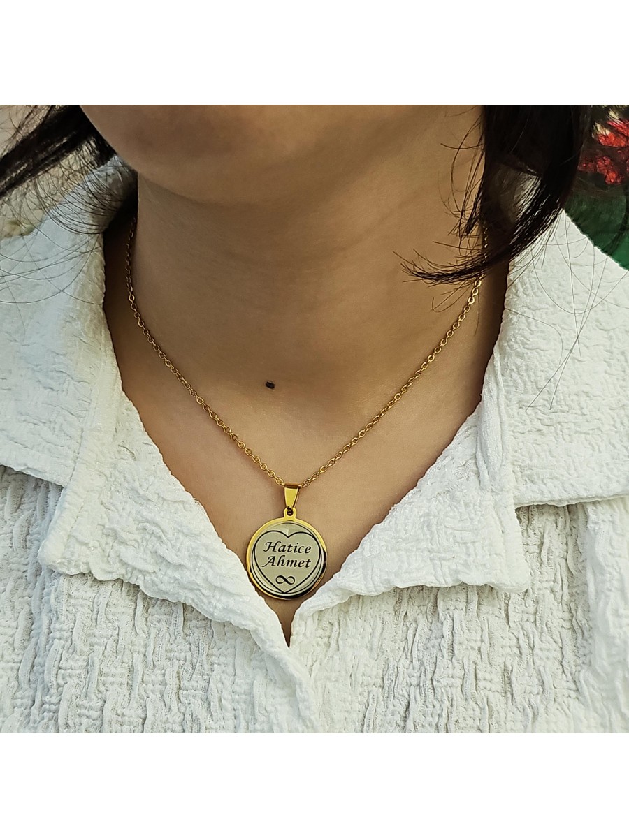 İsimli Kolye, Gold Renk, Kalp Şekilli, Paslanmaz Çelik, Büyük Model