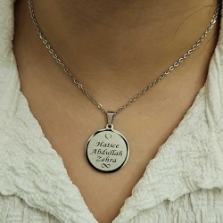 İsimli Aile Kolyesi, Çelik Kolye, Paslanmaz Kolye, Gümüş Renk, 2.5 cm Uç