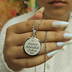 İsimli Aile Kolyesi, Çelik Kolye, Paslanmaz Kolye, Gümüş Renk, 2.5 cm Uç