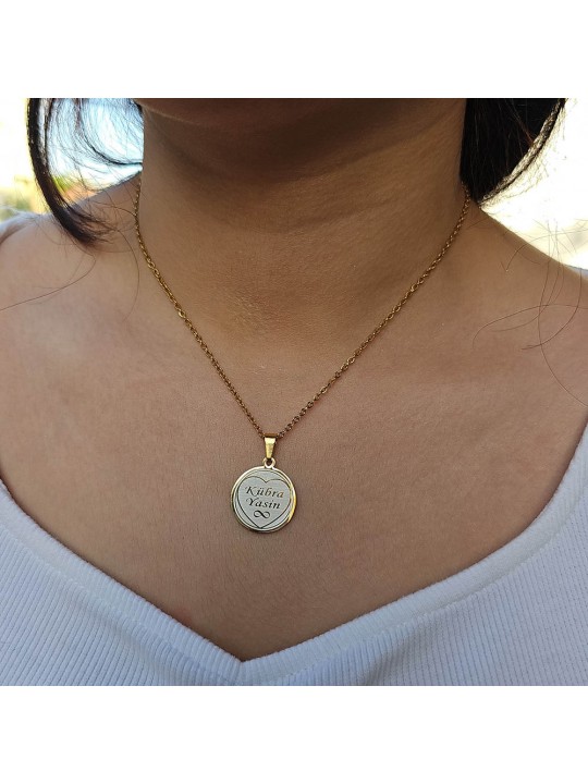 İsimli Kolye, Gold Renk, Kalp Şekilli, Paslanmaz Çelik, Küçük Model