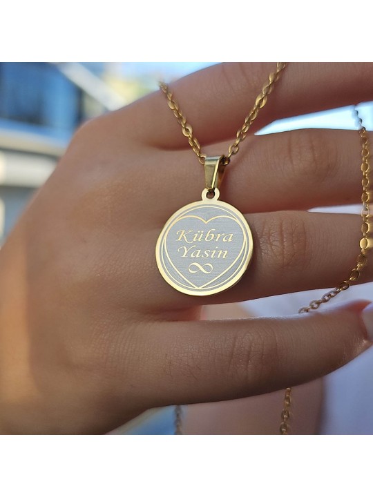 İsimli Kolye, Gold Renk, Kalp Şekilli, Paslanmaz Çelik, Küçük Model