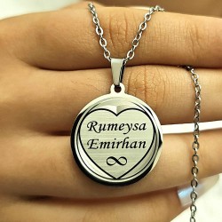 İsimli Kolye, Gümüş Renk, Kalp Şekilli, Paslanmaz Çelik, Büyük Model