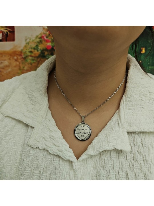 İsimli Kolye, Gümüş Renk, Kalp Şekilli, Paslanmaz Çelik, Büyük Model