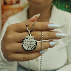 İsimli Kolye, Gümüş Renk, Kalp Şekilli, Paslanmaz Çelik, Büyük Model