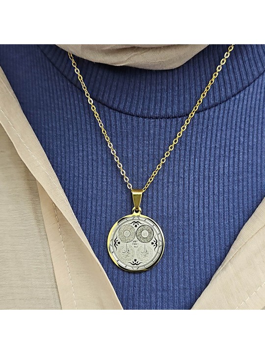 Ayetel Kürsü, Nazar, Felak, Nas Ayetleri, Çelik Kolye, Paslanmaz, Gold Renk, Küçük Model
