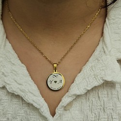 Harfli Kolye, Tarihli Kolye, Paslanmaz Çelik,Altın Renk