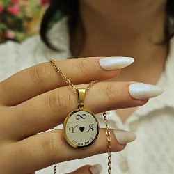 Harfli Kolye, Tarihli Kolye, Paslanmaz Çelik,Altın Renk