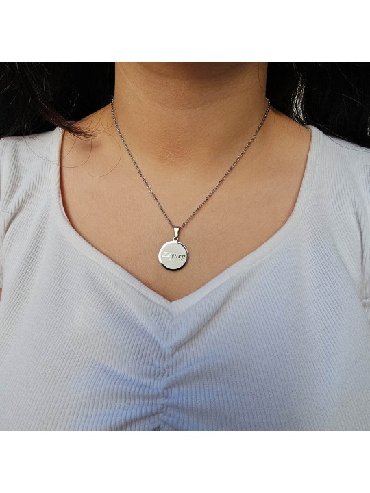 İsimli Kolye, Gümüş Renk, Minimalist Model, Paslanmaz Çelik