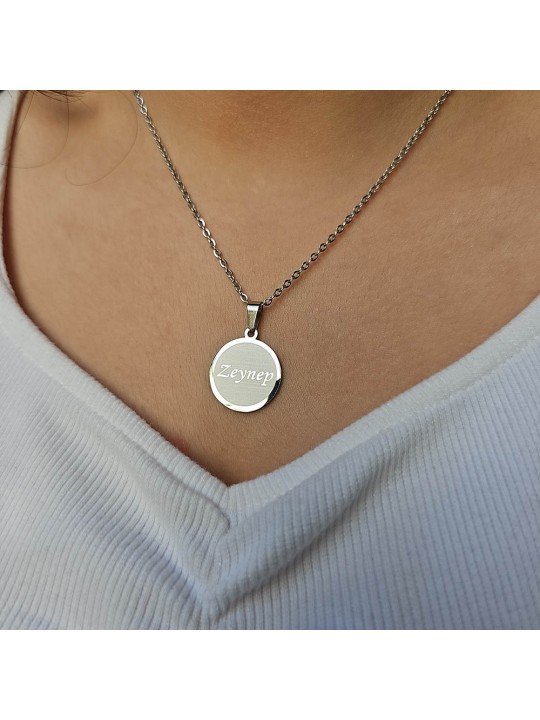 İsimli Kolye, Gümüş Renk, Minimalist Model, Paslanmaz Çelik