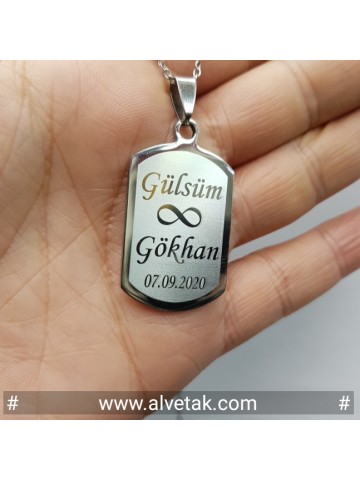 Kararmaz İsimli Çelik Kolye [ Dörtgen Model ]