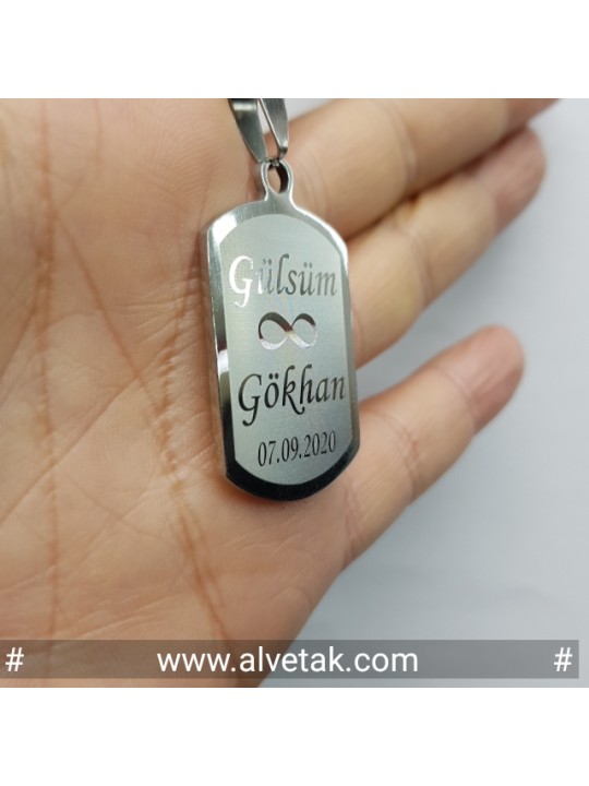 Kararmaz İsimli Çelik Kolye [ Dörtgen Model ]