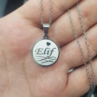 Elif İsimli Çelik Kolye [ Yuvarlak Model  : r = 20mm]