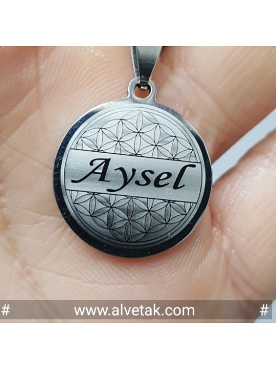 Yaşam Çiçeği İsimli Çelik Kolye [ Yuvarlak Model : r = 20mm ]
