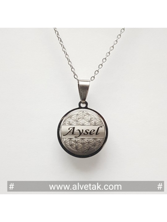 Yaşam Çiçeği İsimli Çelik Kolye [ Yuvarlak Model : r = 20mm ]