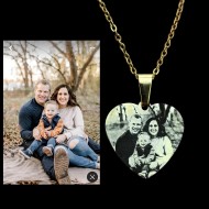 Resimli Kolye, Gold Renk, ,Resimli Kalp Kolye, Paslanmaz Çelik, Çelik Kolye