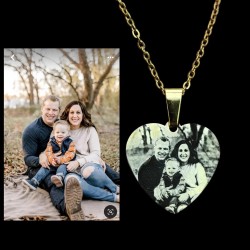 Resimli Kolye, Gold Renk, ,Resimli Kalp Kolye, Paslanmaz Çelik, Çelik Kolye
