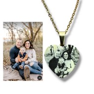 Resimli Kolye, Gold Renk, ,Resimli Kalp Kolye, Paslanmaz Çelik, Çelik Kolye