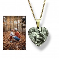 Resimli Kolye, Gold Renk, Resimli Kalp Kolye, Paslanmaz Çelik, Çelik Kolye