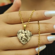 Resimli Kolye, Gold Renk, Resimli Kalp Kolye, Paslanmaz Çelik, Çelik Kolye