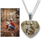 Resimli Kolye, Gümüş Renk, Resimli Kalp Kolye, Paslanmaz Çelik, Çelik Kolye