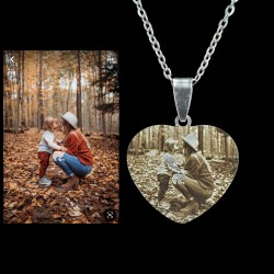 Resimli Kolye, Gümüş Renk, Resimli Kalp Kolye, Paslanmaz Çelik, Çelik Kolye