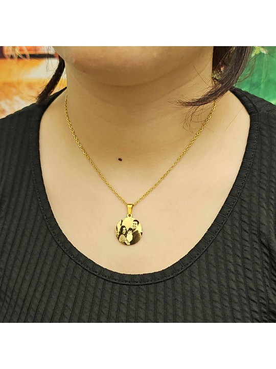Resimli Kolye, Gold Renk, Paslanmaz Çelik, Çelik Kolye