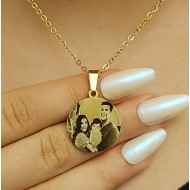 Resimli Kolye, Gold Renk, Paslanmaz Çelik, Çelik Kolye