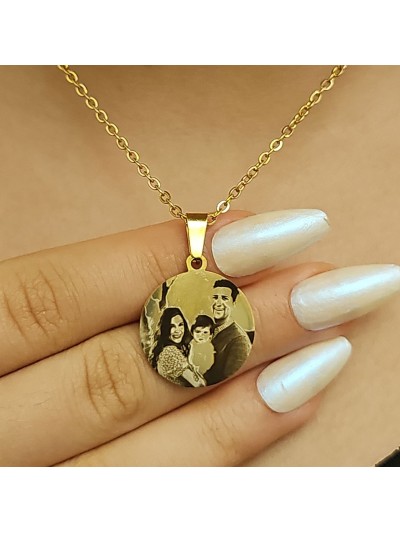 Resimli Kolye, Gold Renk, Paslanmaz Çelik, Çelik Kolye