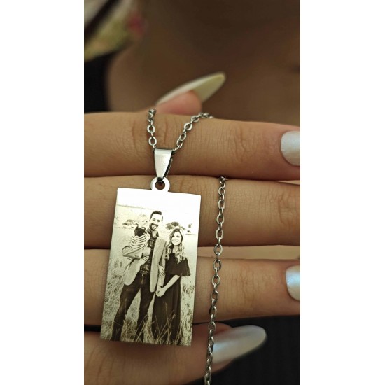 Resimli Kolye, Gümüş Renk, Paslanmaz Çelik, Çelik Kolye