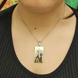 Resimli Kolye, Gümüş Renk, Paslanmaz Çelik, Çelik Kolye