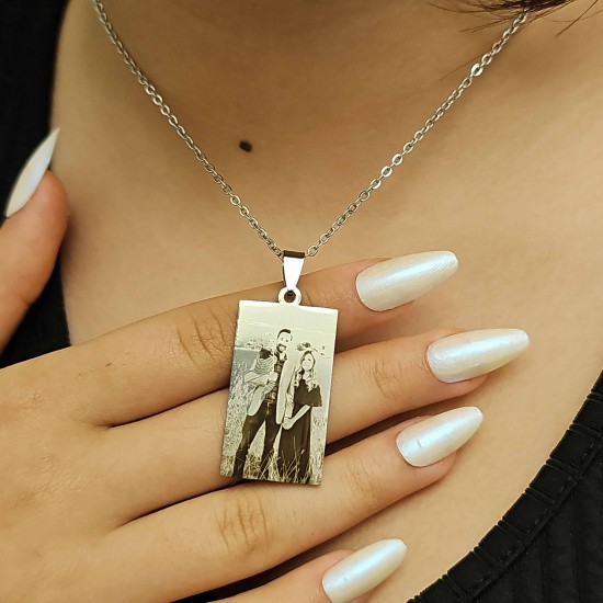 Resimli Kolye, Gümüş Renk, Paslanmaz Çelik, Çelik Kolye