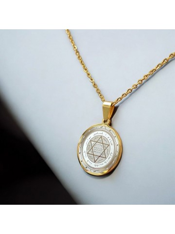 Mührü Süleyman Kolye, Kararmaz Çelik, Gold Renk