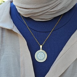 Mührü Süleyman Kolye, Kararmaz Çelik, Gold Renk